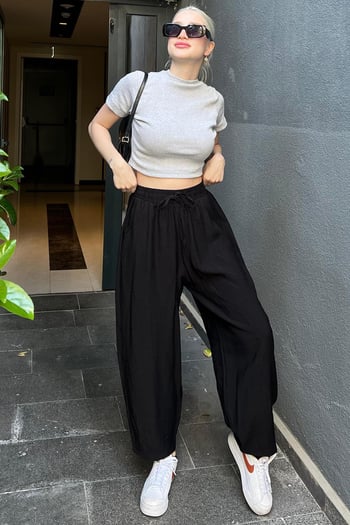 Siyah Beli Lastikli Balon Pantolon MG1841