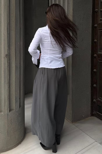 Antrasit Rahat Kesim Pileli Cepli Kadın Etek Pantolon MG2693