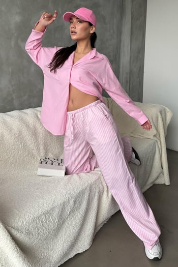 Pembe Beli Ayarlanabilir Cepli Bol Paça Kadın Pantolon Mg2312