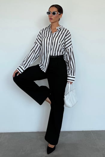 Siyah Yüksek Bel Kadın Palazzo Pantolon MG2506