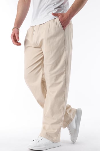 Bej Bol Paça Beli Bağlamalı Erkek Pantolon E7403