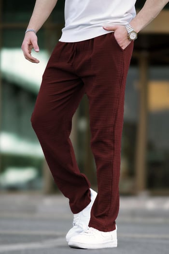Bordo Müslin Kumaş Erkek Basic Pantolon 6507