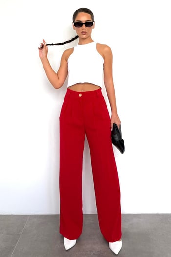 Kırmızı Kadın Palazzo Pantolon Mg2525