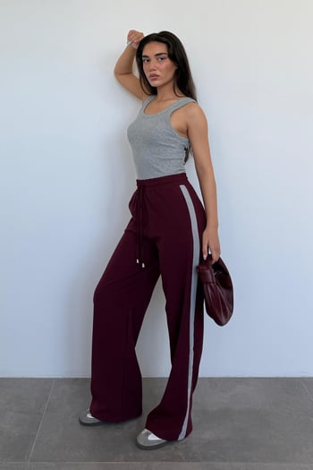 Bordo Şerit Detaylı Bol Paça Kadın Eşofman MG2441 