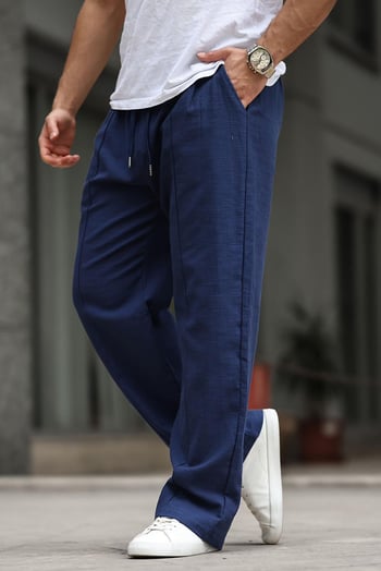 Lacivert Erkek Rahat Kesim Keten Pantolon 6539