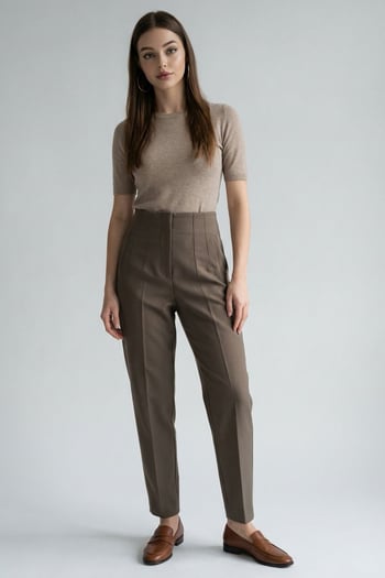 Haki Önü Biyeli Yüksek Bel Kadın Pantolon MG2425