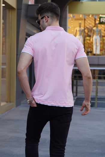 Men Basic Pink Polo T-Shirt 5885