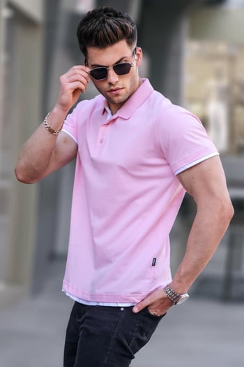 Men Basic Pink Polo T-Shirt 5885