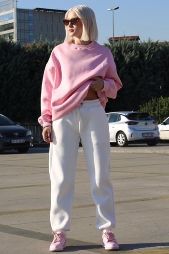 Pembe Bisiklet Yaka Basic Sweatshirt MG1559