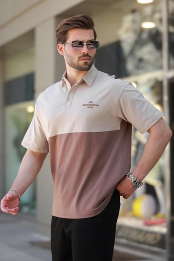 Sütlü Kahverengi Polo Yaka Erkek Tişört E7116