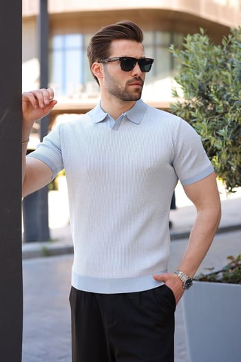 Bebe Mavisi Polo Yaka Regular Fit Erkek Triko Tişört E7496