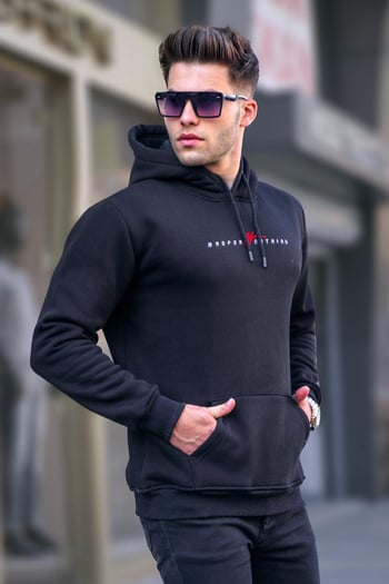 Siyah Basic Kapüşonlu Sweatshirt 6002