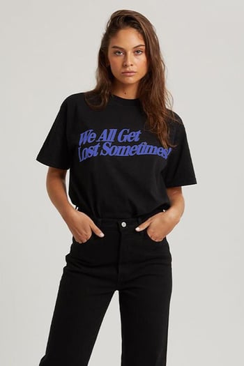 Siyah Baskılı Oversize Tişört MG1532