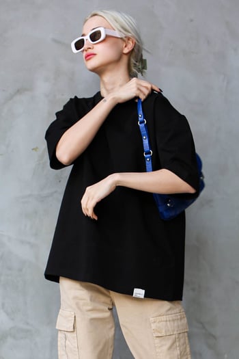 Siyah Bisiklet Yaka Basic Oversize T-shirt MG1687