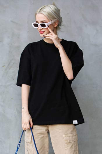 Siyah Bisiklet Yaka Basic Oversize T-shirt MG1687