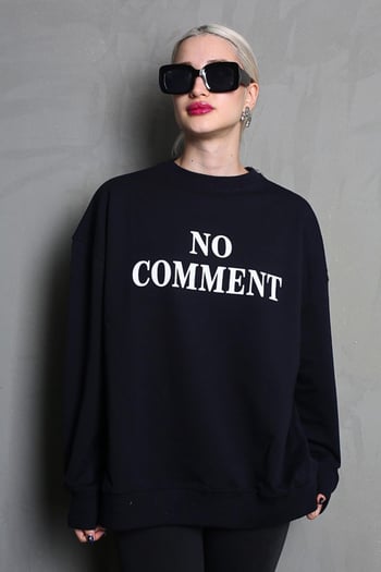 Siyah Bisiklet Yaka Baskılı Oversize Kadın Sweatshirt MG1902