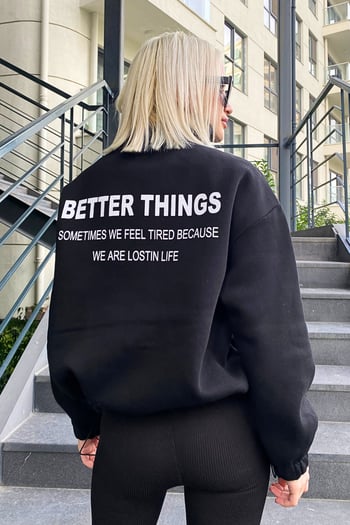 Siyah Dik Yaka Fermuarlı Kadın Sweatshirt MG1935