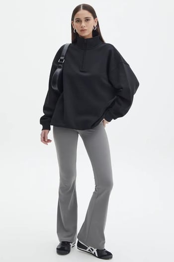 Siyah Fermuar Detaylı Oversize Sweatshirt MG1933