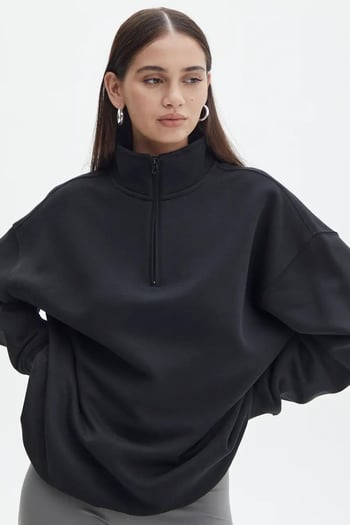 Siyah Fermuar Detaylı Oversize Sweatshirt MG1933