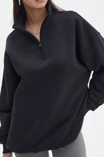 Siyah Fermuar Detaylı Oversize Sweatshirt MG1933