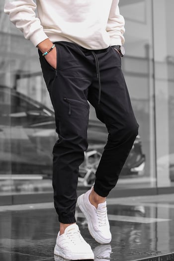 Siyah Fermuar Detaylı Paraşüt Jogger Pantolon 