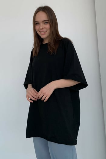 Siyah Oversize Basic Kadın Tişört