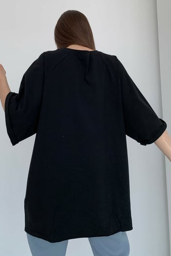 Siyah Oversize Basic Kadın Tişört