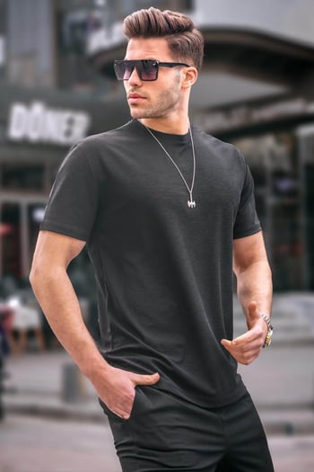 Siyah Regular Fit Basic Erkek Tişört 6069