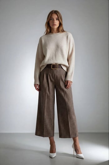 Kahverengi Ekose Desen Kemerli Kadın Bermuda MG2631