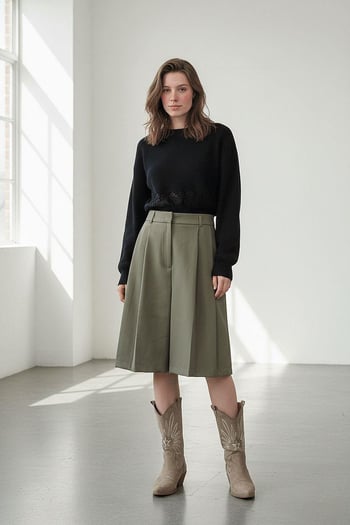 Haki Pileli Cepli Kadın Bermuda MG2620