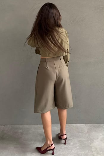 Haki Pileli Cepli Kadın Bermuda MG2620