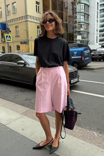 Pembe  Pileli Kadın Bermuda Şort Mg2483