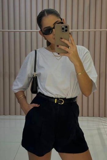 Siyah Yüksek Bel Wed Leg Pileli Kadın Mini Şort Mg2537