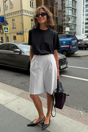 Beyaz Pileli Kadın Bermuda Şort Mg2483