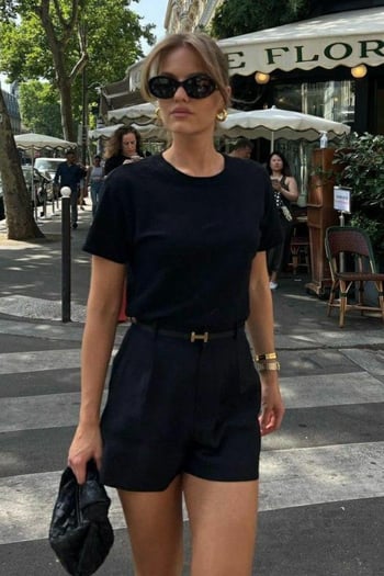 Siyah Yüksek Bel Wed Leg Pileli Kadın Mini Şort Mg2537