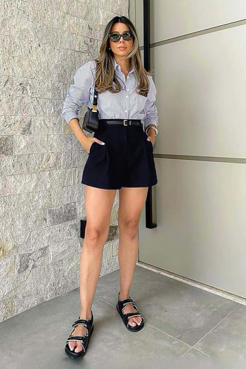 Lacivert Yüksek Bel Wed Leg Pileli Kadın Mini Şort Mg2537