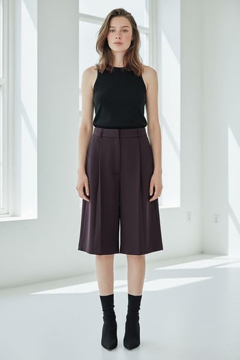 Mürdüm Pileli Cepli Kadın Bermuda MG2620