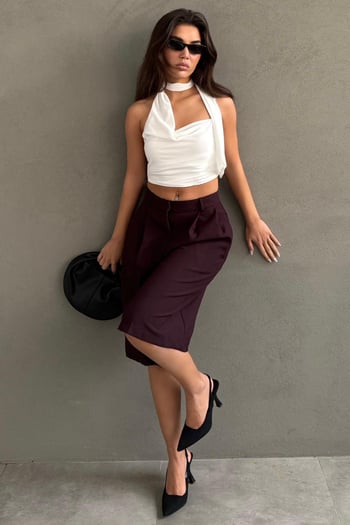 Mürdüm Pileli Cepli Kadın Bermuda MG2620