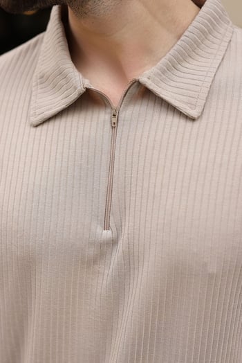 Bej Polo Yaka T-shirt Şort Takım E7363