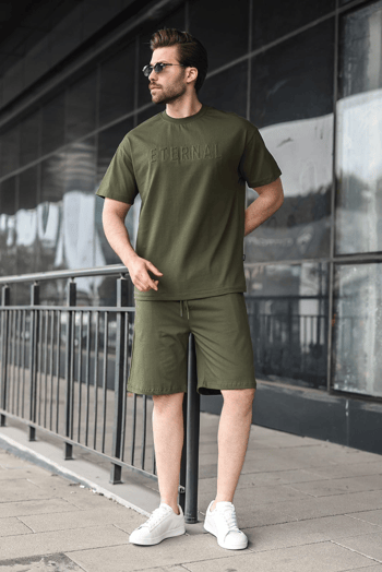 Haki Erkek Şort T-shirt Takım E7347