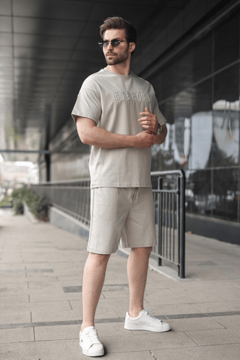 Boyalı Gri Erkek Şort T-shirt Takım E7347