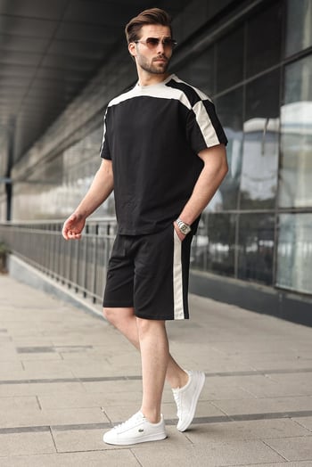 Siyah Erkek Şort T-shirt Takımı E7346