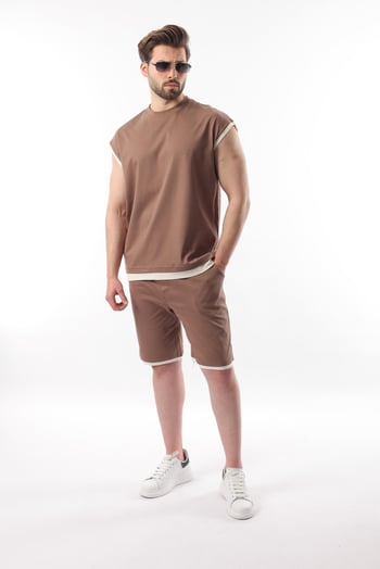 Vizon Sıfır Kol Erkek Şort T-shirt Takım E7308