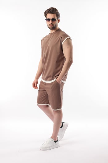 Vizon Sıfır Kol Erkek Şort T-shirt Takım E7308