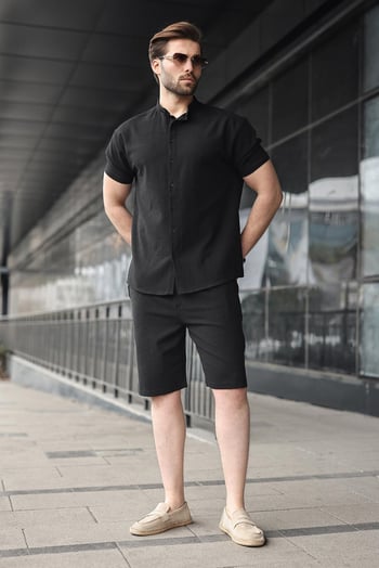 Siyah Erkek Şort Gömlek Takım E7350