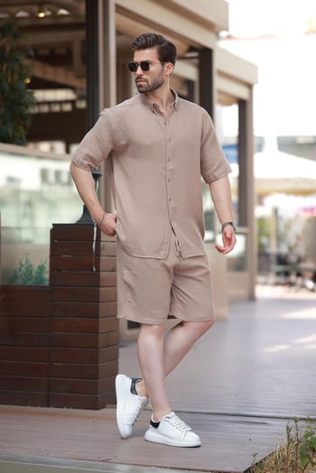 Camel Basic Erkek Şort Gömlek Takım E7321