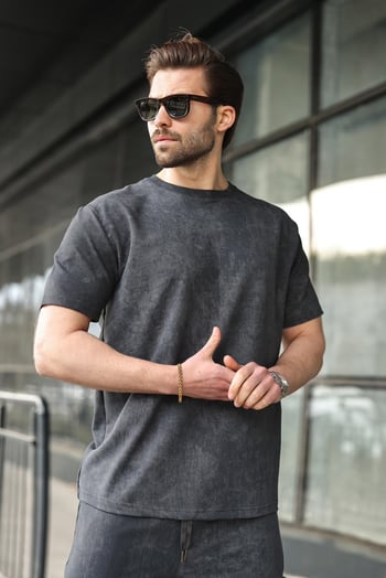 Füme Batik Desenli Overfit Şort T-shirt Takım E7357