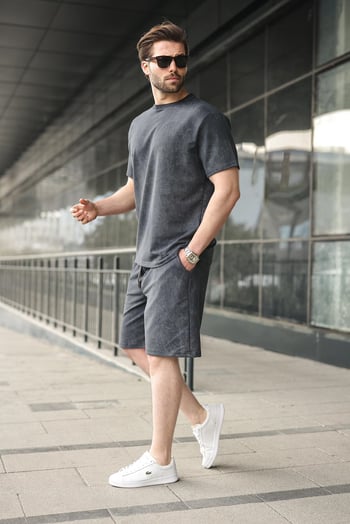 Füme Batik Desenli Overfit Şort T-shirt Takım E7357