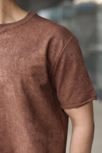 Kahverengi Batik Desenli Overfit Şort T-shirt Takım E7357