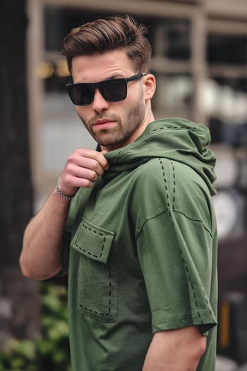 Haki Cep Detaylı Kapüşonlu Şort Takım 5941